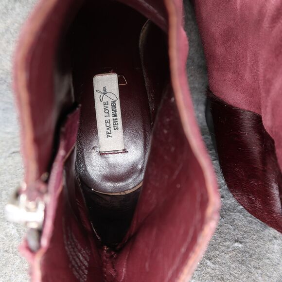 Steve Madden Shoes Womens 7 Booties Leather Cow Hair Fur Tstudio Block Heel Zip - Picture 10 of 16